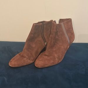 Coach brown suede wedged booties